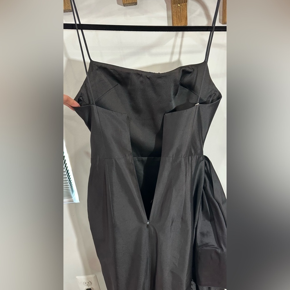 NWT Rasario Ruffled Asymmetric Silk Shantung Midi Dress Black IT 36 (US 0) - Picture 9 of 15